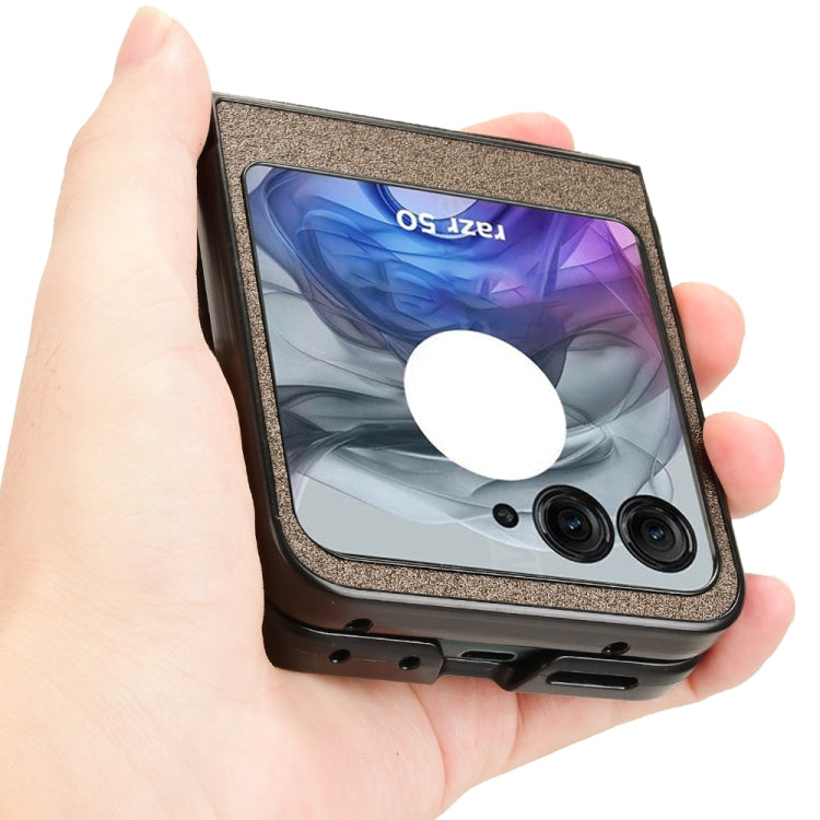 For Motorola Razr 50 Sandskin Texture Phone Case(Brown) by buy2fix