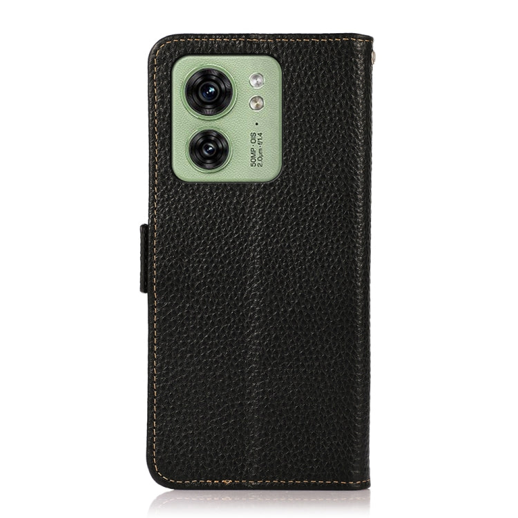 For Motorola Edge 40 KHAZNEH Side-Magnetic Litchi Genuine Leather RFID Phone Case(Black) - Motorola Cases by buy2fix | Online Shopping UK | buy2fix