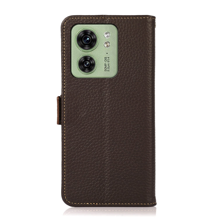 For Motorola Edge 40 KHAZNEH Side-Magnetic Litchi Genuine Leather RFID Phone Case(Brown) - Motorola Cases by buy2fix | Online Shopping UK | buy2fix