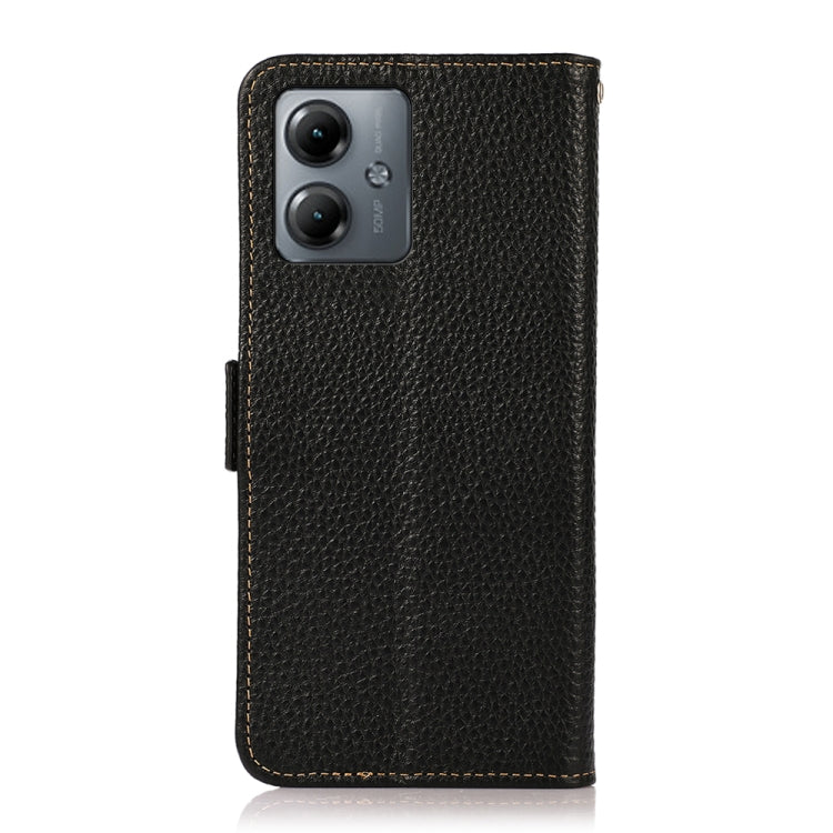 For Motorola Moto G14 4G KHAZNEH Side-Magnetic Litchi Genuine Leather RFID Phone Case(Black) - Motorola Cases by buy2fix | Online Shopping UK | buy2fix
