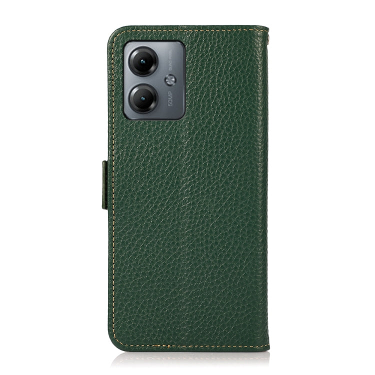 For Motorola Moto G14 4G KHAZNEH Side-Magnetic Litchi Genuine Leather RFID Phone Case(Green) - Motorola Cases by buy2fix | Online Shopping UK | buy2fix