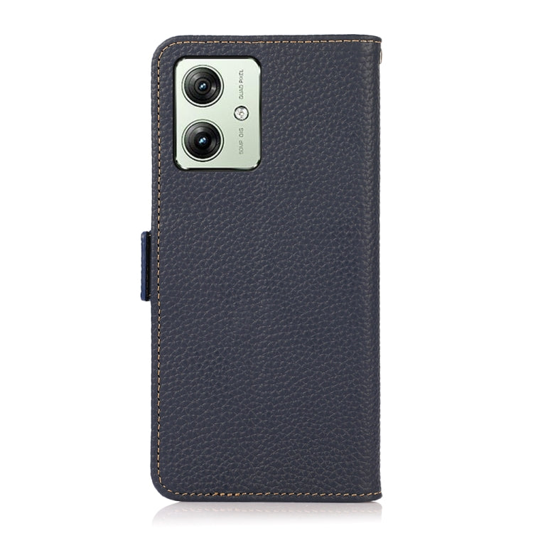 For Motorola Moto G54 5G KHAZNEH Side-Magnetic Litchi Genuine Leather RFID Phone Case(Blue) - Motorola Cases by buy2fix | Online Shopping UK | buy2fix