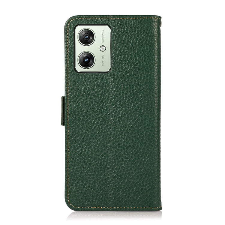 For Motorola Moto G54 5G KHAZNEH Side-Magnetic Litchi Genuine Leather RFID Phone Case(Green) - Motorola Cases by buy2fix | Online Shopping UK | buy2fix