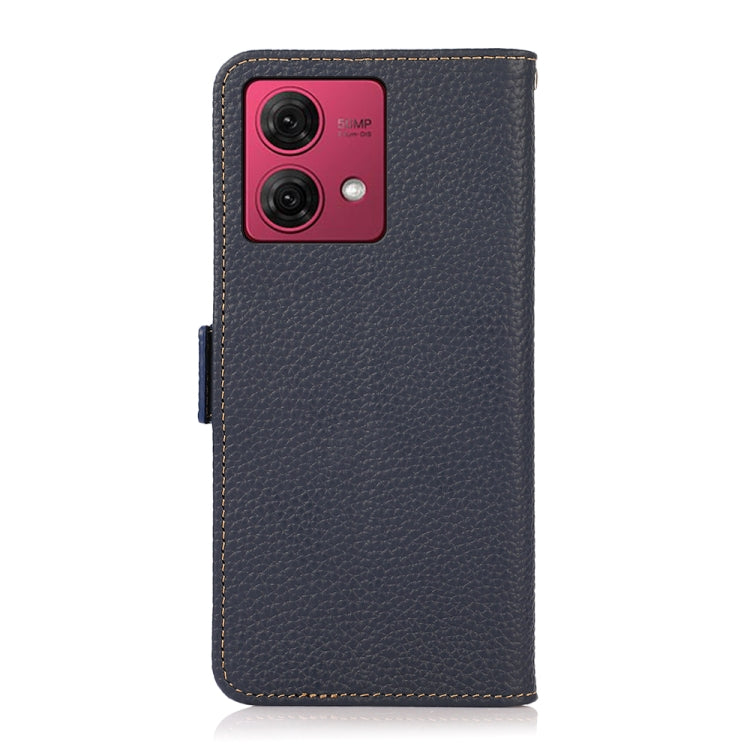 For Motorola Moto G84 5G KHAZNEH Side-Magnetic Litchi Genuine Leather RFID Phone Case(Blue) - Motorola Cases by buy2fix | Online Shopping UK | buy2fix