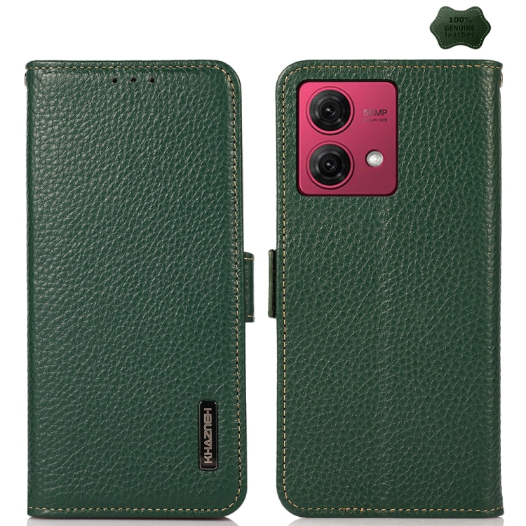 For Motorola Moto G84 5G KHAZNEH Side-Magnetic Litchi Genuine Leather RFID Phone Case(Green) - Motorola Cases by buy2fix | Online Shopping UK | buy2fix