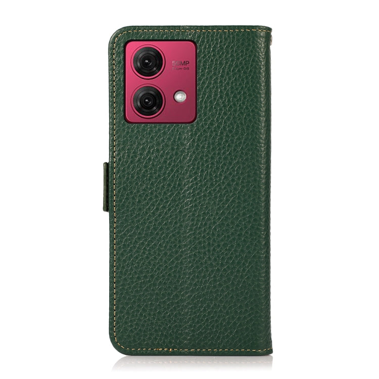 For Motorola Moto G84 5G KHAZNEH Side-Magnetic Litchi Genuine Leather RFID Phone Case(Green) - Motorola Cases by buy2fix | Online Shopping UK | buy2fix