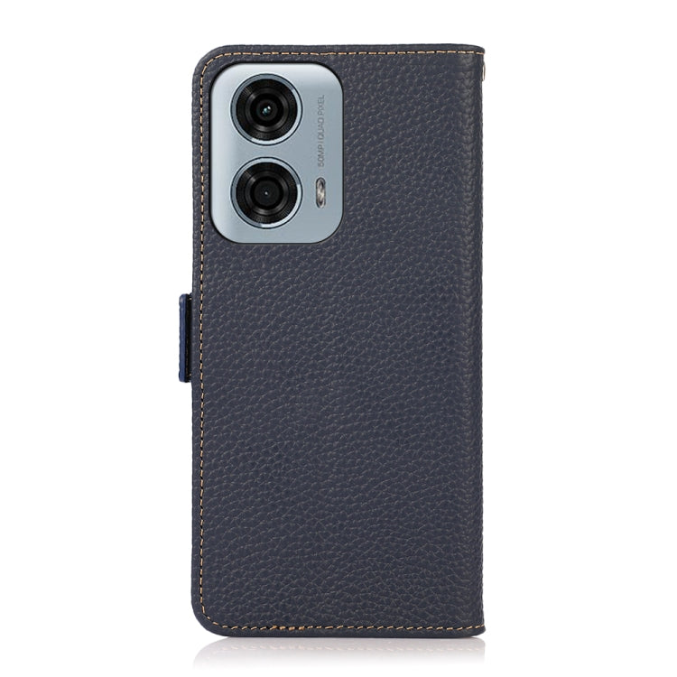 For Motorola Moto G24 KHAZNEH Side-Magnetic Litchi Genuine Leather RFID Phone Case(Blue) - Motorola Cases by buy2fix | Online Shopping UK | buy2fix