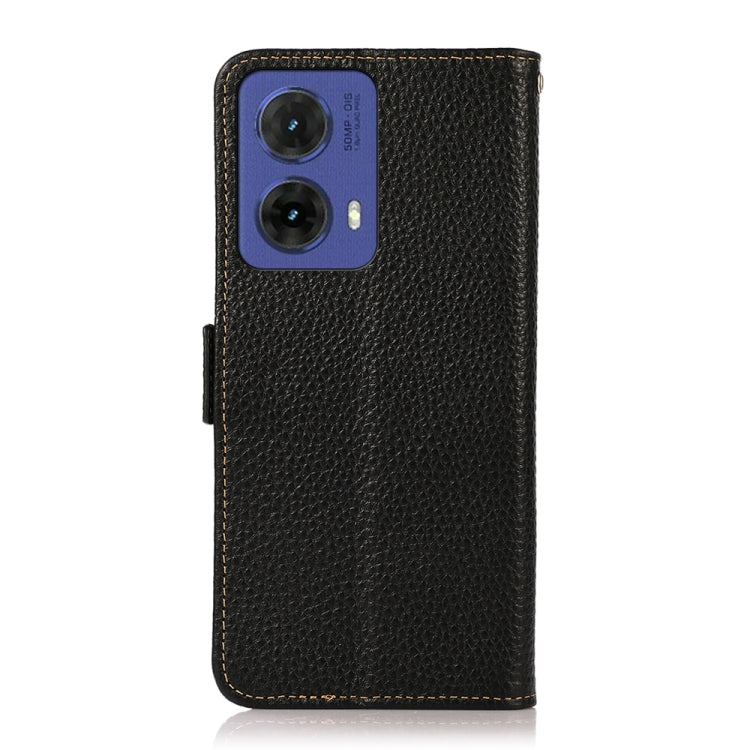 For Motorola Moto G85 KHAZNEH Side-Magnetic Litchi Genuine Leather RFID Phone Case(Black) - Motorola Cases by buy2fix | Online Shopping UK | buy2fix