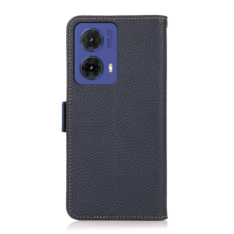 For Motorola Moto G85 KHAZNEH Side-Magnetic Litchi Genuine Leather RFID Phone Case(Blue) - Motorola Cases by buy2fix | Online Shopping UK | buy2fix