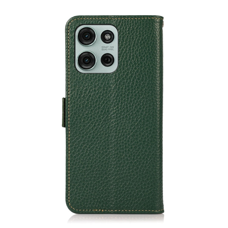 For Motorola Moto G75 5G KHAZNEH Side-Magnetic Litchi Genuine Leather RFID Phone Case(Green) - Motorola Cases by buy2fix | Online Shopping UK | buy2fix