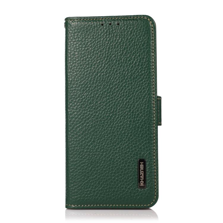 For Motorola Moto G15 4G / G05 KHAZNEH Side-Magnetic Litchi Genuine Leather RFID Phone Case(Green) - Motorola Cases by buy2fix | Online Shopping UK | buy2fix