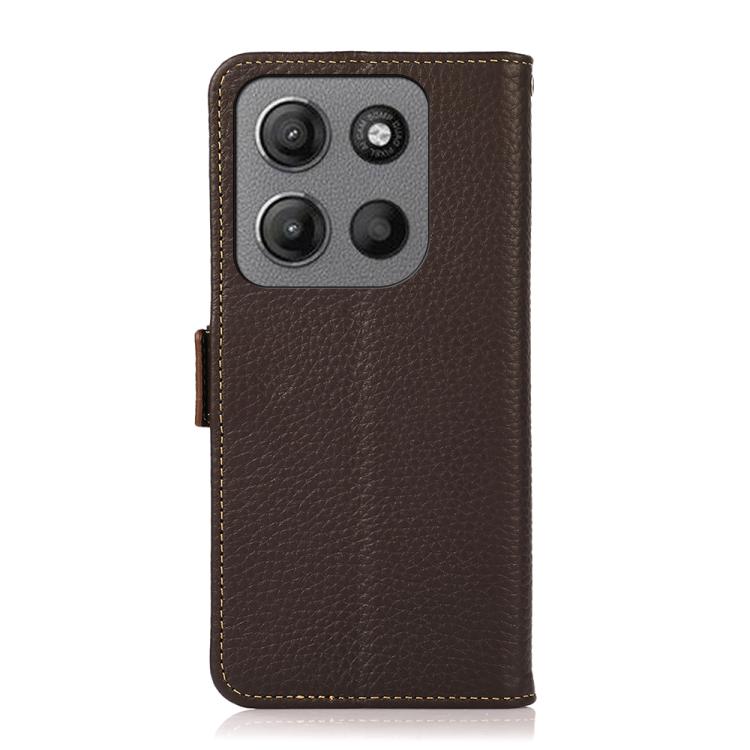 For Motorola Moto G15 4G / G05 KHAZNEH Side-Magnetic Litchi Genuine Leather RFID Phone Case(Brown) - Motorola Cases by buy2fix | Online Shopping UK | buy2fix