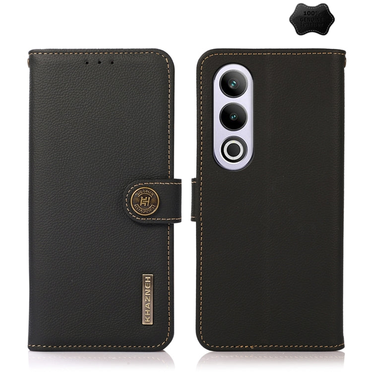 For OnePlus CE4 5G Global KHAZNEH Custer Genuine Leather RFID Phone Case(Black) - OnePlus Cases by buy2fix | Online Shopping UK | buy2fix