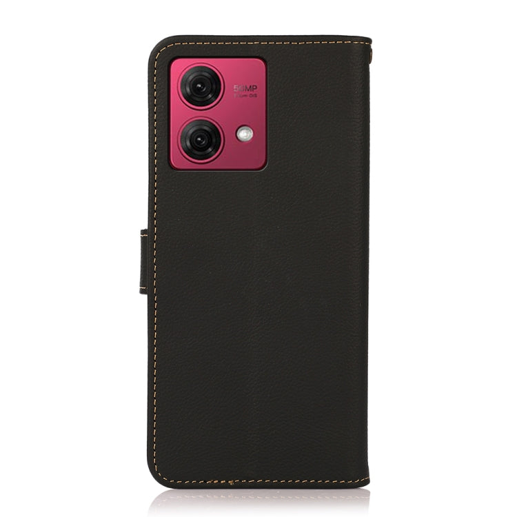 For Motorola Moto G84 5G KHAZNEH Custer Genuine Leather RFID Phone Case(Black) - Motorola Cases by buy2fix | Online Shopping UK | buy2fix