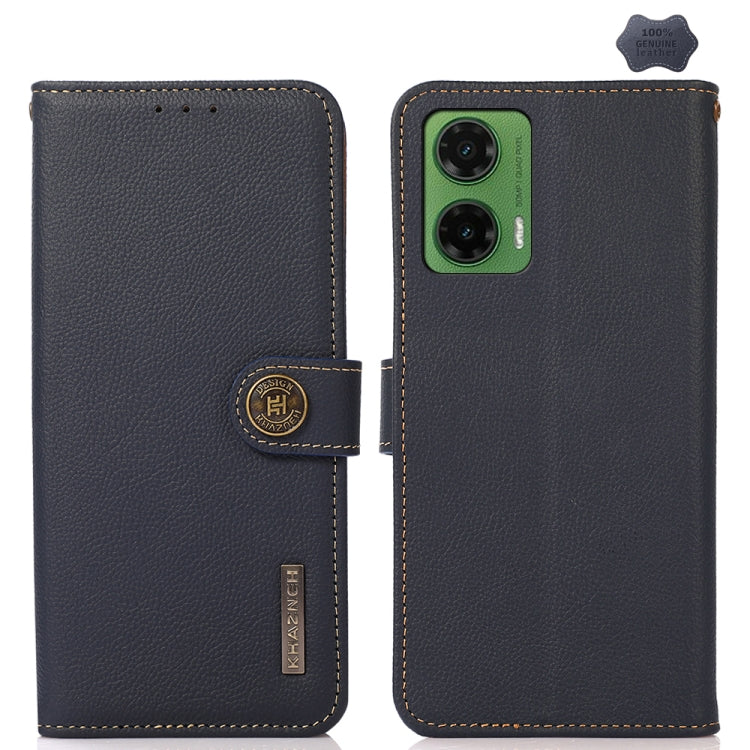 For Motorola Moto G35 KHAZNEH Custer Genuine Leather RFID Phone Case(Blue) - Motorola Cases by buy2fix | Online Shopping UK | buy2fix