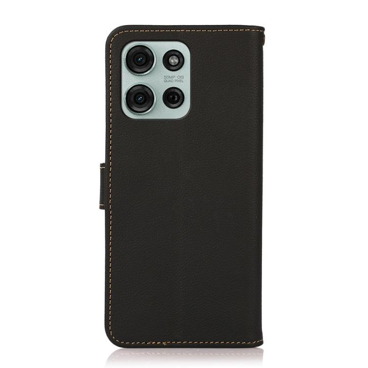 For Motorola Moto G75 5G KHAZNEH Custer Genuine Leather RFID Phone Case(Black) - Motorola Cases by buy2fix | Online Shopping UK | buy2fix