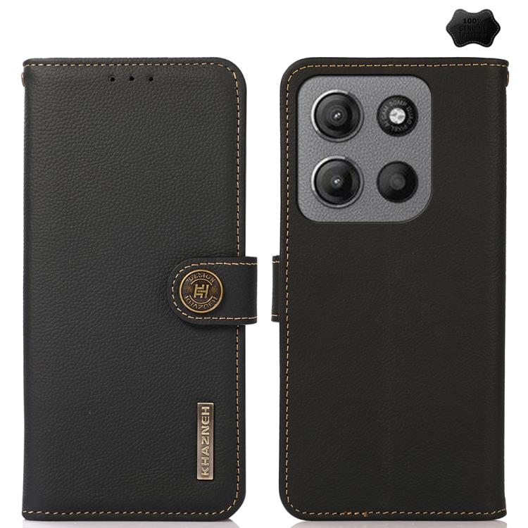 For Motorola Moto G15 4G KHAZNEH Custer Genuine Leather RFID Phone Case(Black) - Motorola Cases by buy2fix | Online Shopping UK | buy2fix