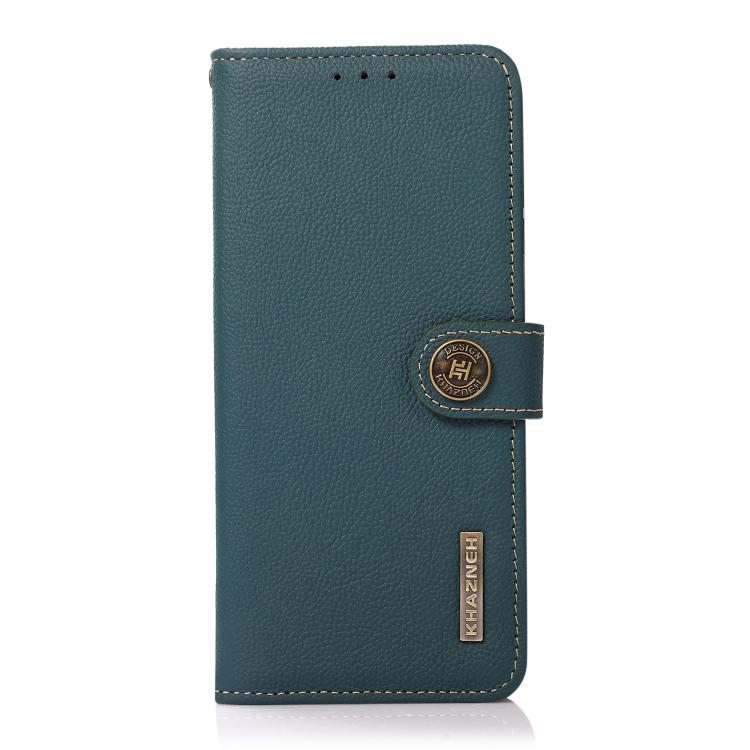 For Motorola Moto G15 4G KHAZNEH Custer Genuine Leather RFID Phone Case(Green) - Motorola Cases by buy2fix | Online Shopping UK | buy2fix