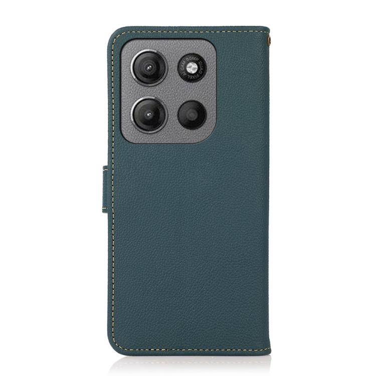 For Motorola Moto G15 4G KHAZNEH Custer Genuine Leather RFID Phone Case(Green) - Motorola Cases by buy2fix | Online Shopping UK | buy2fix