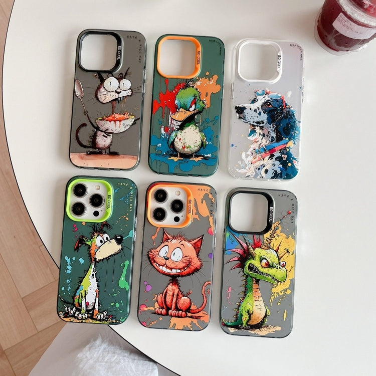 For iPhone 16 Pro Animal Pattern Oil Painting Series PC + TPU Phone Case(Bicycle Dog) by buy2fix