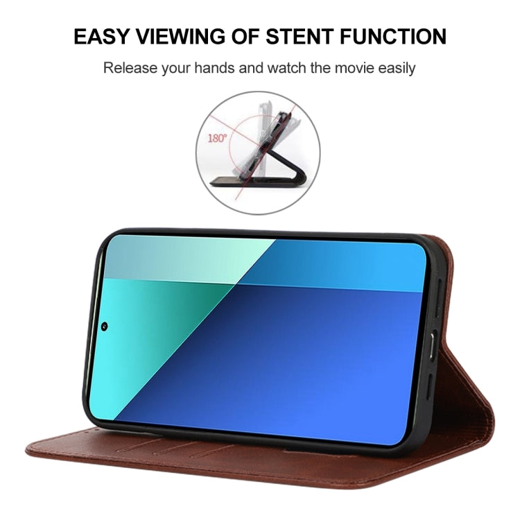 For Xiaomi Redmi Note 13 4G Magnetic Closure Leather Phone Case(Brown) - Xiaomi Cases by buy2fix | Online Shopping UK | buy2fix