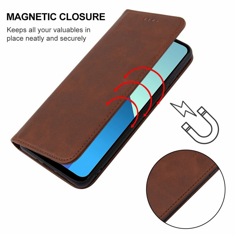 For Xiaomi Redmi Note 13 4G Magnetic Closure Leather Phone Case(Brown) - Xiaomi Cases by buy2fix | Online Shopping UK | buy2fix