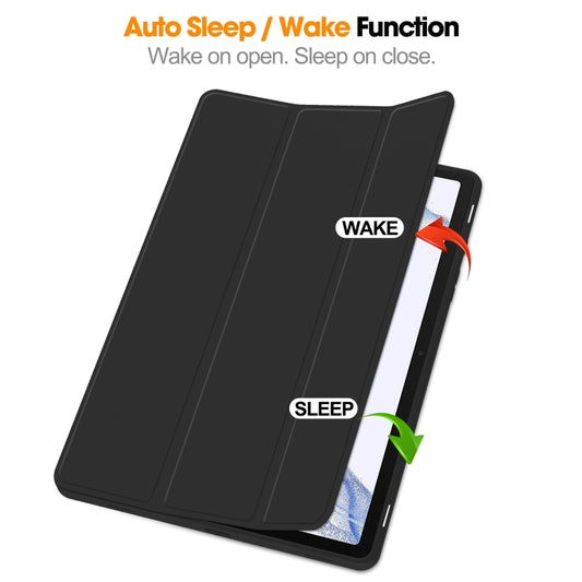 For Samsung Galaxy Tab S9 3-Fold Pure Color TPU Smart Leather Tablet Case with Pen Slot(Black) by buy2fix
