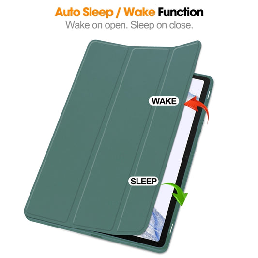 For Samsung Galaxy Tab S9 3-Fold Pure Color TPU Smart Leather Tablet Case with Pen Slot(Dark Green) by buy2fix