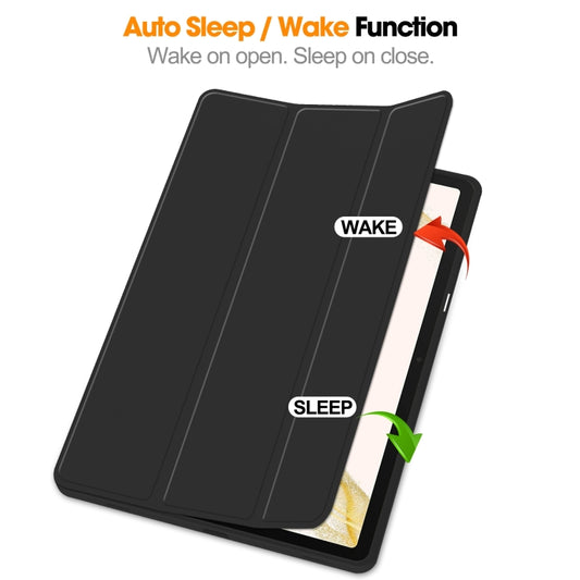 For Samsung Galaxy Tab S9+ 3-Fold Pure Color TPU Smart Leather Tablet Case with Pen Slot(Black) by buy2fix