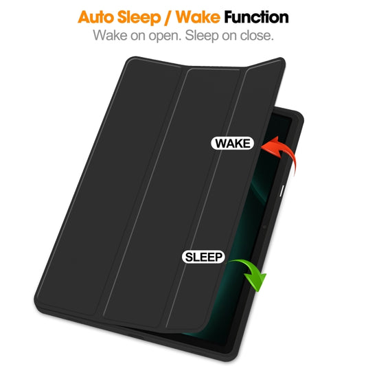 For Samsung Galaxy Tab S9 FE+ / S10+ 3-Fold Pure Color TPU Smart Leather Tablet Case with Pen Slot(Black) by buy2fix