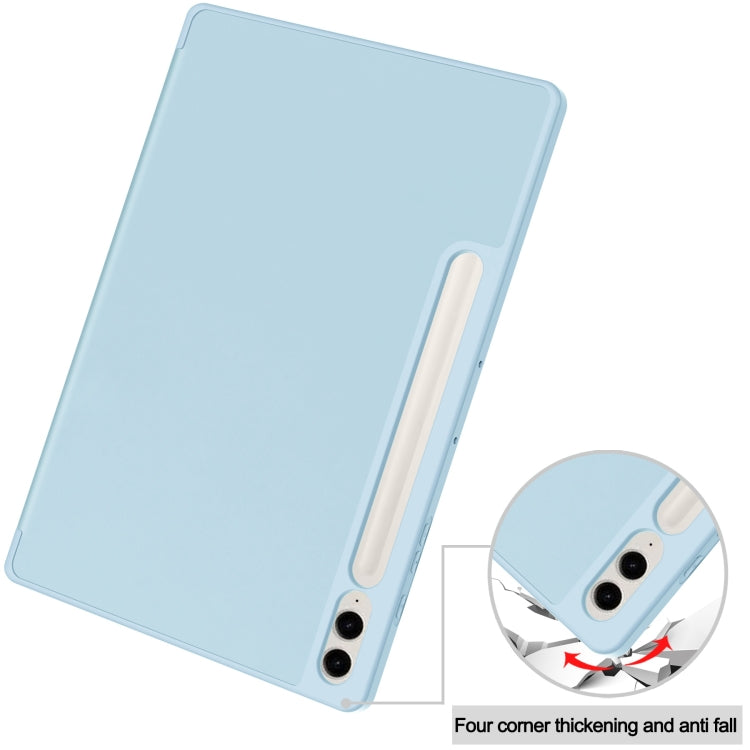 For Samsung Galaxy Tab S9 FE+ / S10+ 3-Fold Pure Color TPU Smart Leather Tablet Case with Pen Slot(Light Blue) - Galaxy Tab S9 FE+ by buy2fix | Online Shopping UK | buy2fix