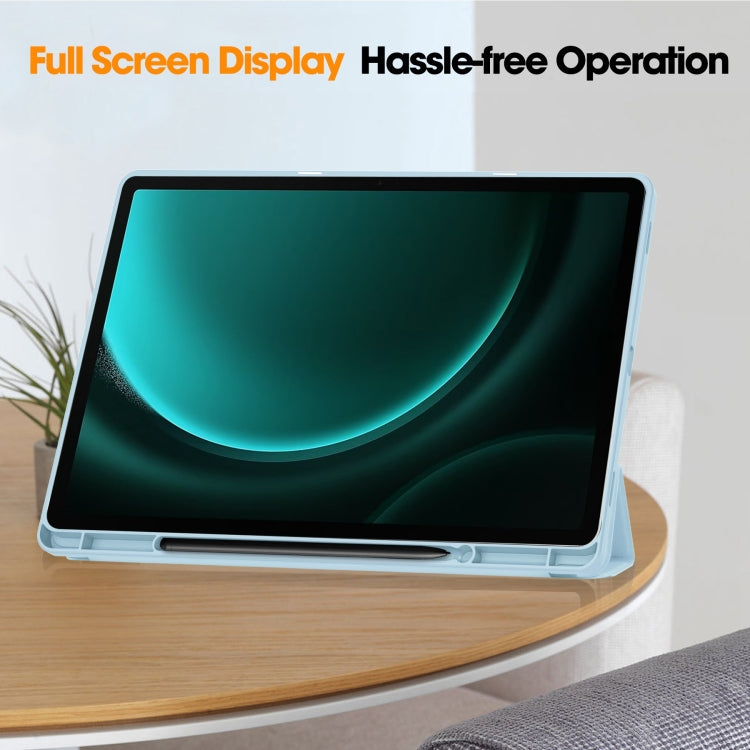 For Samsung Galaxy Tab S9 FE+ / S10+ 3-Fold Pure Color TPU Smart Leather Tablet Case with Pen Slot(Light Blue) - Galaxy Tab S9 FE+ by buy2fix | Online Shopping UK | buy2fix