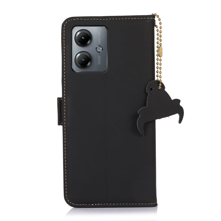 For Motorola Moto G14 4G Genuine Leather Magnetic RFID Leather Phone Case(Black) - Motorola Cases by buy2fix | Online Shopping UK | buy2fix