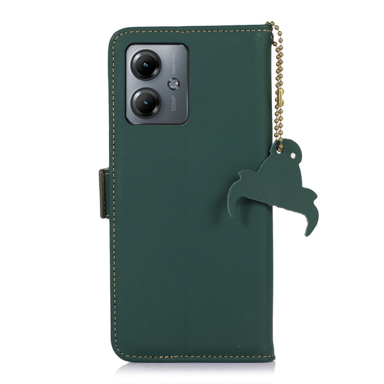 For Motorola Moto G14 4G Genuine Leather Magnetic RFID Leather Phone Case(Green) - Motorola Cases by buy2fix | Online Shopping UK | buy2fix
