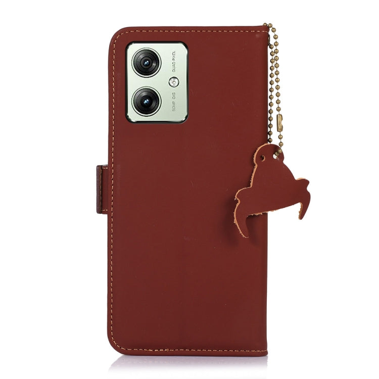For Motorola Moto G54 5G Genuine Leather Magnetic RFID Leather Phone Case(Coffee) - Motorola Cases by buy2fix | Online Shopping UK | buy2fix