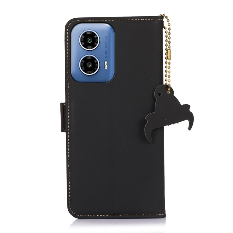 For Motorola Moto G34 Genuine Leather Magnetic RFID Leather Phone Case(Black) - Motorola Cases by buy2fix | Online Shopping UK | buy2fix