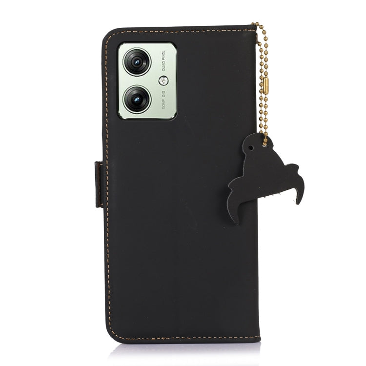 For Motorola Moto G64 5G Genuine Leather Magnetic RFID Leather Phone Case(Black) - Motorola Cases by buy2fix | Online Shopping UK | buy2fix