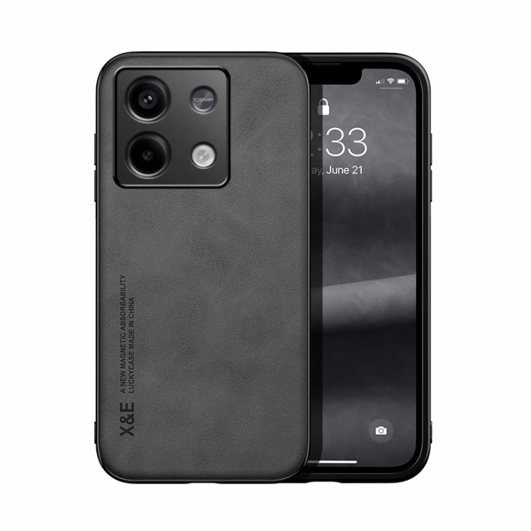 For Xiaomi Redmi Note 13 5G Skin Feel Magnetic Leather Back Phone Case(Dark Grey) - Xiaomi Cases by buy2fix | Online Shopping UK | buy2fix