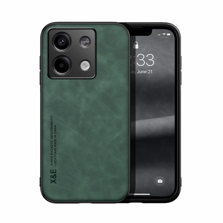 For Xiaomi Redmi Note 13 5G Skin Feel Magnetic Leather Back Phone Case(Green) - Xiaomi Cases by buy2fix | Online Shopping UK | buy2fix