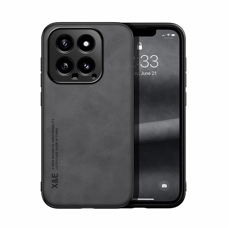 For Xiaomi 14 Skin Feel Magnetic Leather Back Phone Case(Dark Grey) - Xiaomi Cases by buy2fix | Online Shopping UK | buy2fix