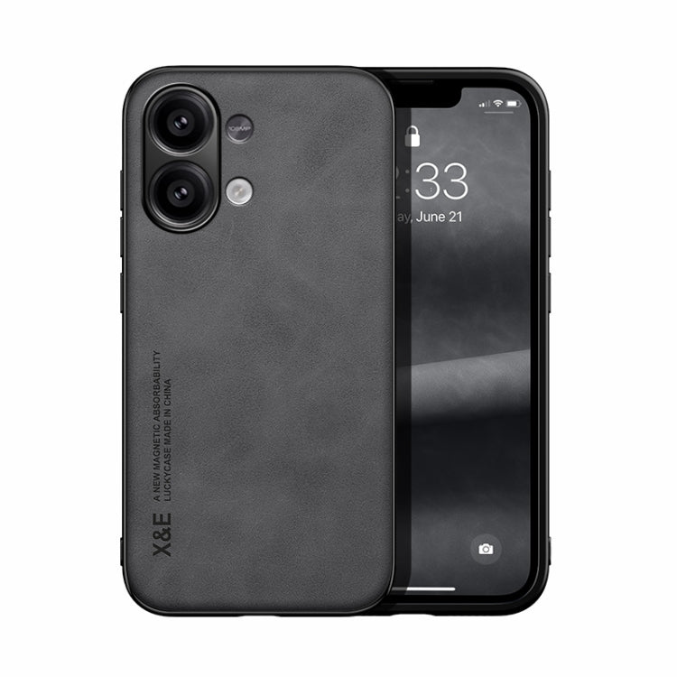 For Xiaomi Redmi Note 13 4G Skin Feel Magnetic Leather Back Phone Case(Dark Grey) - Xiaomi Cases by buy2fix | Online Shopping UK | buy2fix
