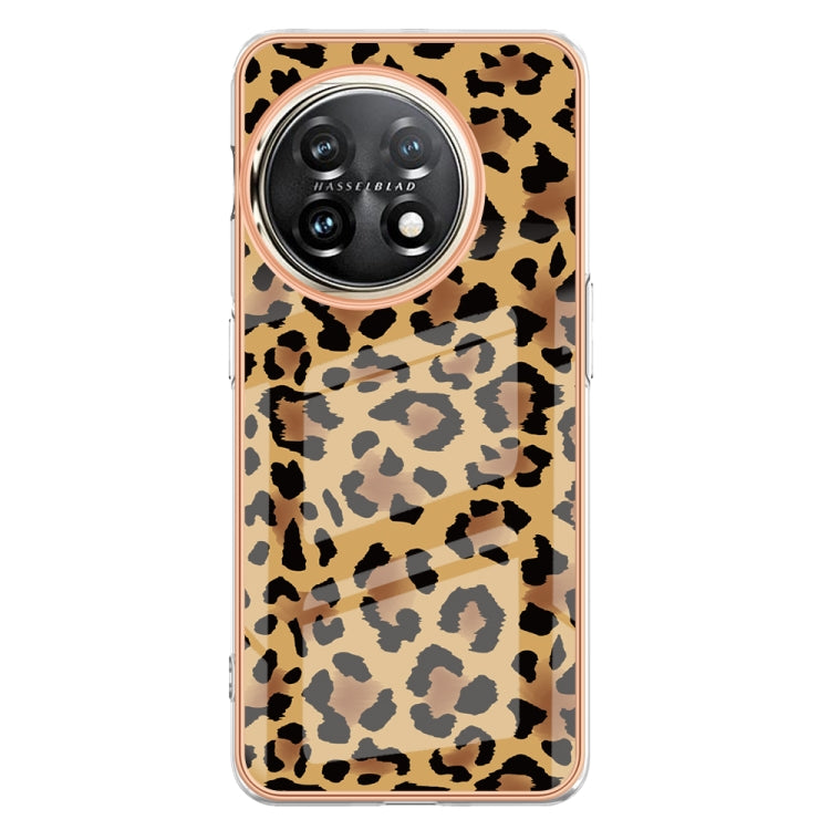 For OnePlus 11 Electroplating Marble Dual-side IMD Phone Case(Leopard Print) - OnePlus Cases by buy2fix | Online Shopping UK | buy2fix