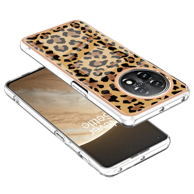 For OnePlus 11 Electroplating Marble Dual-side IMD Phone Case(Leopard Print) - OnePlus Cases by buy2fix | Online Shopping UK | buy2fix