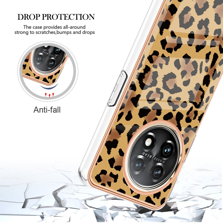 For OnePlus 11 Electroplating Marble Dual-side IMD Phone Case(Leopard Print) - OnePlus Cases by buy2fix | Online Shopping UK | buy2fix