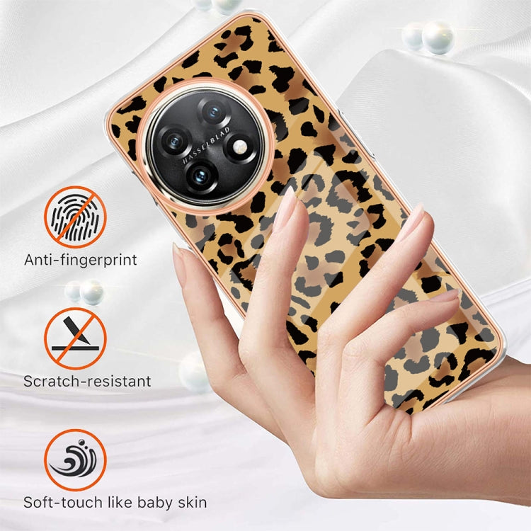 For OnePlus 11 Electroplating Marble Dual-side IMD Phone Case(Leopard Print) - OnePlus Cases by buy2fix | Online Shopping UK | buy2fix
