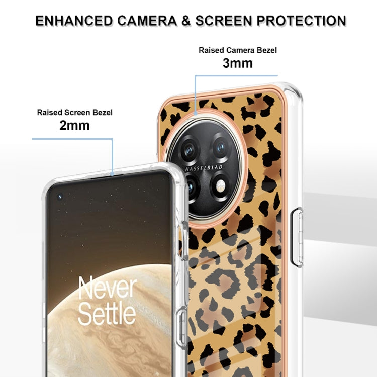 For OnePlus 11 Electroplating Marble Dual-side IMD Phone Case(Leopard Print) - OnePlus Cases by buy2fix | Online Shopping UK | buy2fix