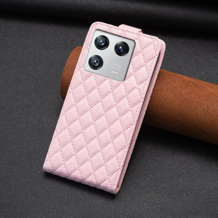 For Xiaomi 13 Diamond Lattice Vertical Flip Leather Phone Case(Pink) - Xiaomi Cases by buy2fix | Online Shopping UK | buy2fix