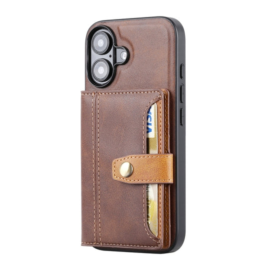 For iPhone 16 Calfskin Card Slot TPU Hybrid PU Phone Case(Brown) by buy2fix