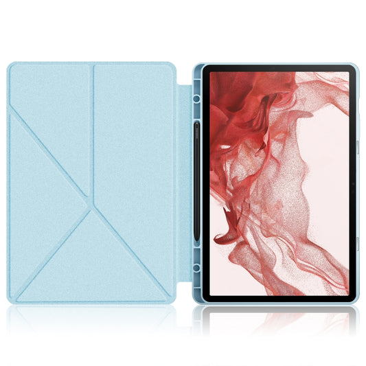 For Samsung Galaxy Tab S9 Cloth Texture Multi-folding Horizontal Flip Leather Tablet Case(Sky Blue) by buy2fix
