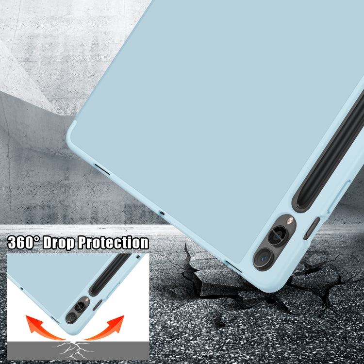 For Samsung Galaxy Tab S9 Cloth Texture Multi-folding Horizontal Flip Leather Tablet Case(Sky Blue) - Galaxy Tab S9 Cases by buy2fix | Online Shopping UK | buy2fix